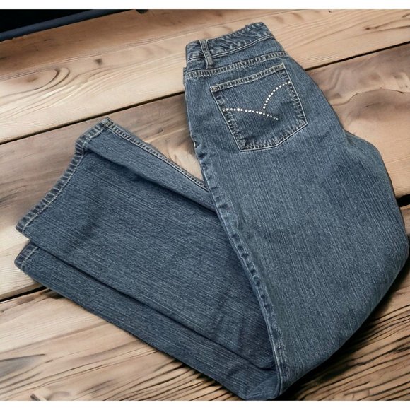 Liz Claiborne Denim Jeans Womens Size 10 Bootcut Medium Wash Embellished Pockets - Picture 2 of 11